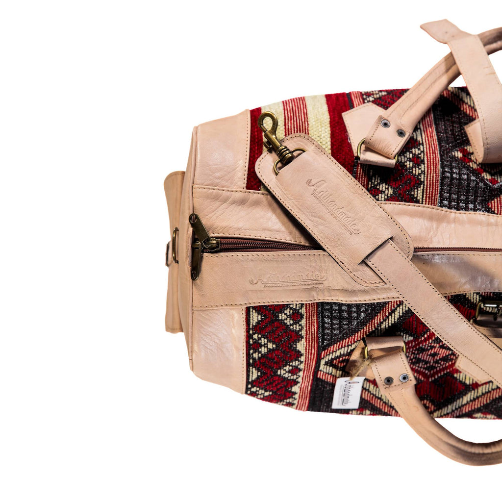 Artisan Leather & Kilim Travel Duffel Bag - Natural