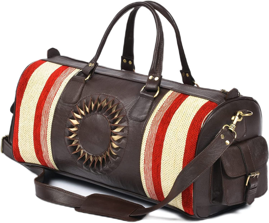 The Sun Duffle Bag, Leather Kilim Travel Bag - Brown And Dark Brown