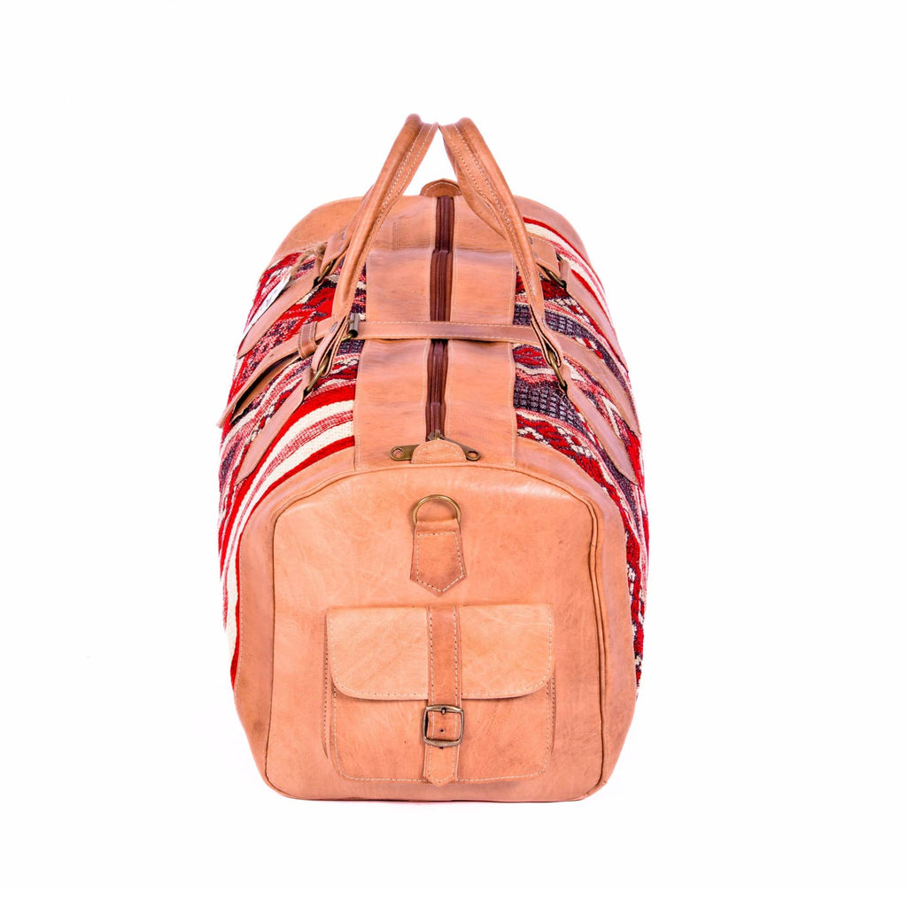 Artisan Leather & Kilim Travel Duffel Bag - Tan Natural