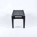 Leif Woven Leather Bench Black Teak Wood With Black Strap Leather