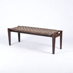 woven strap leather bench-saddle-brown