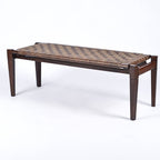 woven strap leather bench-saddle-brown