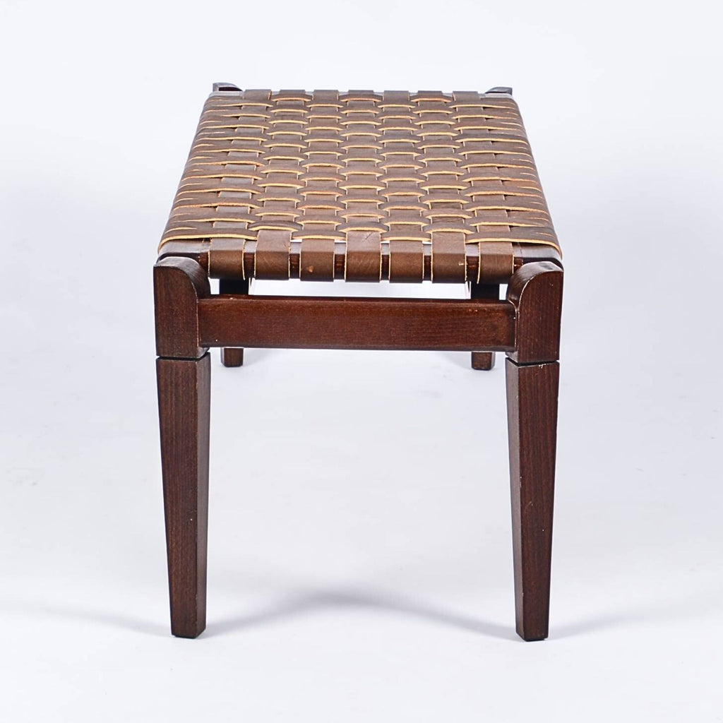 woven strap leather bench-saddle-brown