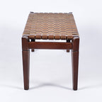 woven strap leather bench-saddle-brown