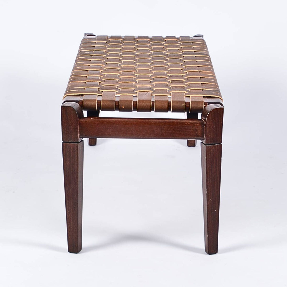 woven strap leather bench-saddle-brown