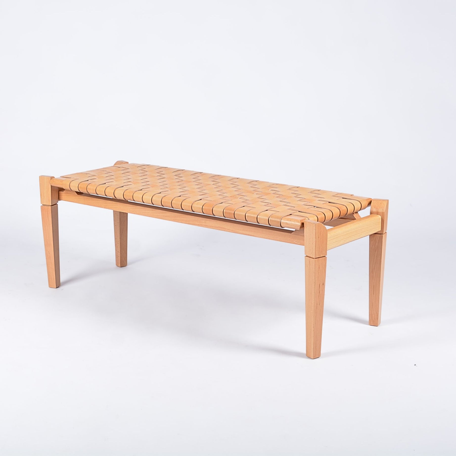 Woven Leather Bench-Beige