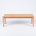 Woven Leather Bench-Beige
