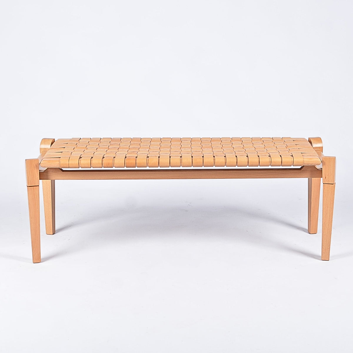 Woven Leather Bench-Beige