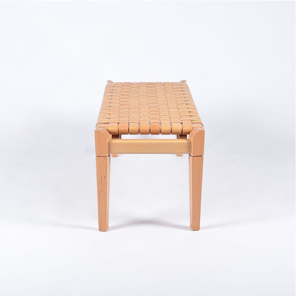 Woven Leather Bench-Beige