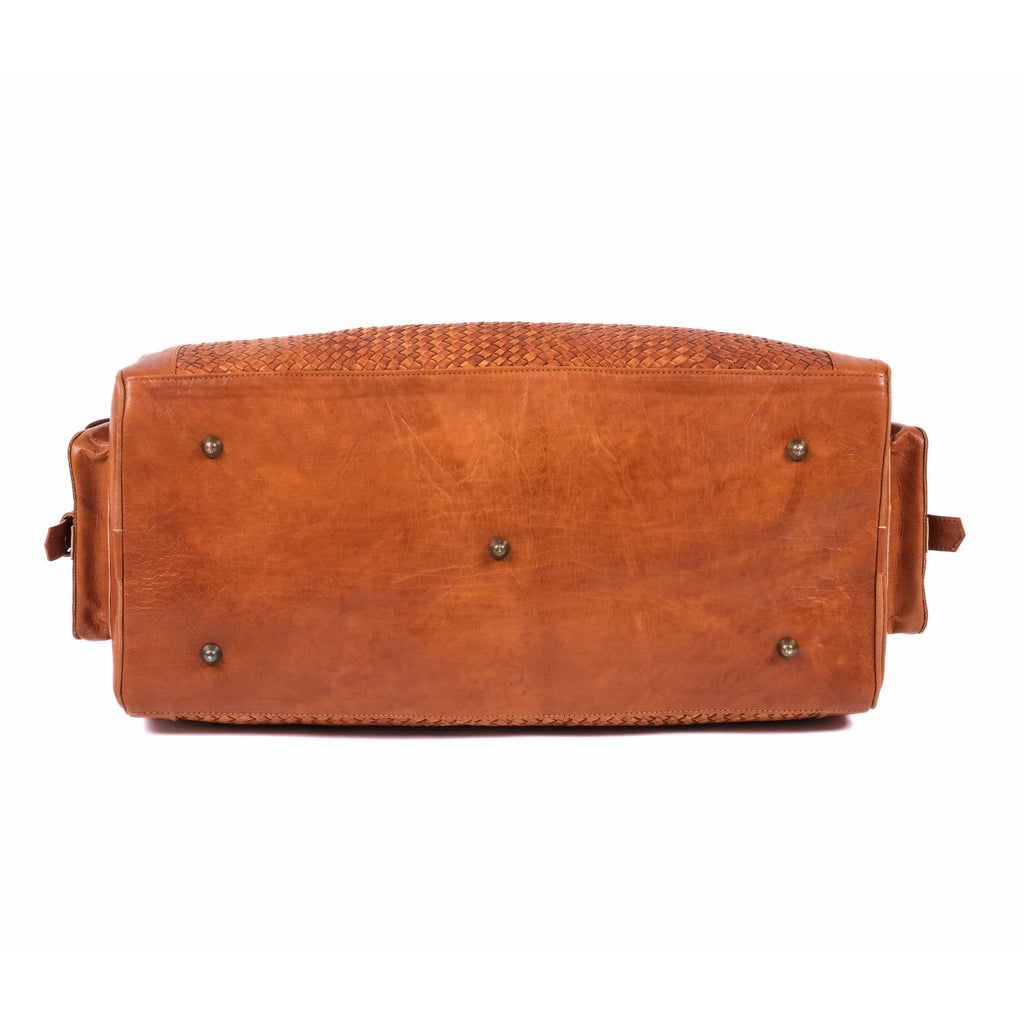 Leather Duffel Bag, Handwoven Cognac Leather, Luxury Travel Bag