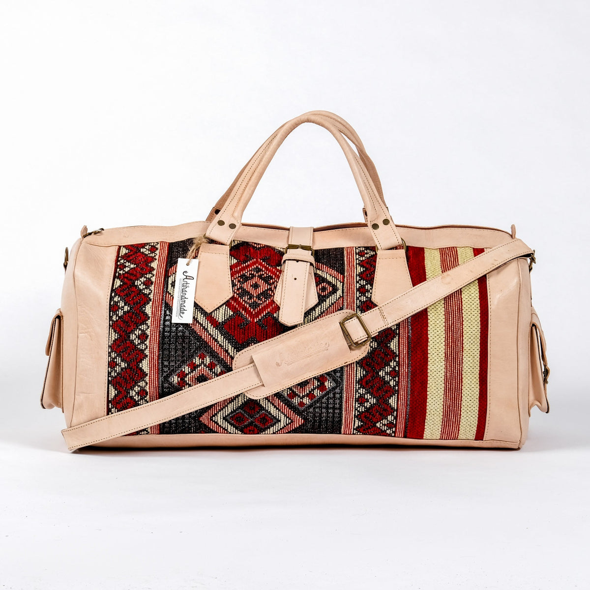 Set of 2 Kilim and Leather Duffel Bags - Large and Medium