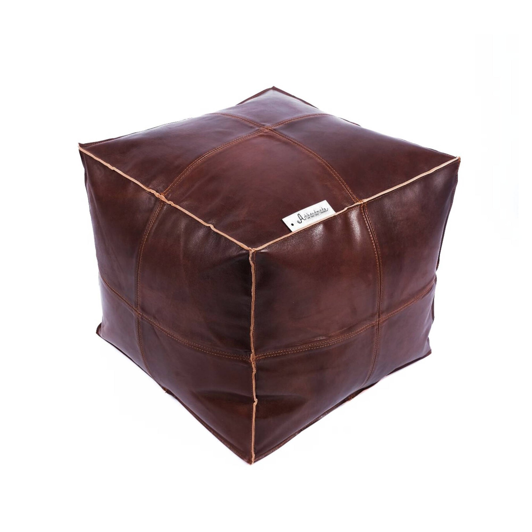 Premium Square Moroccan Dark Brown Leather Pouf