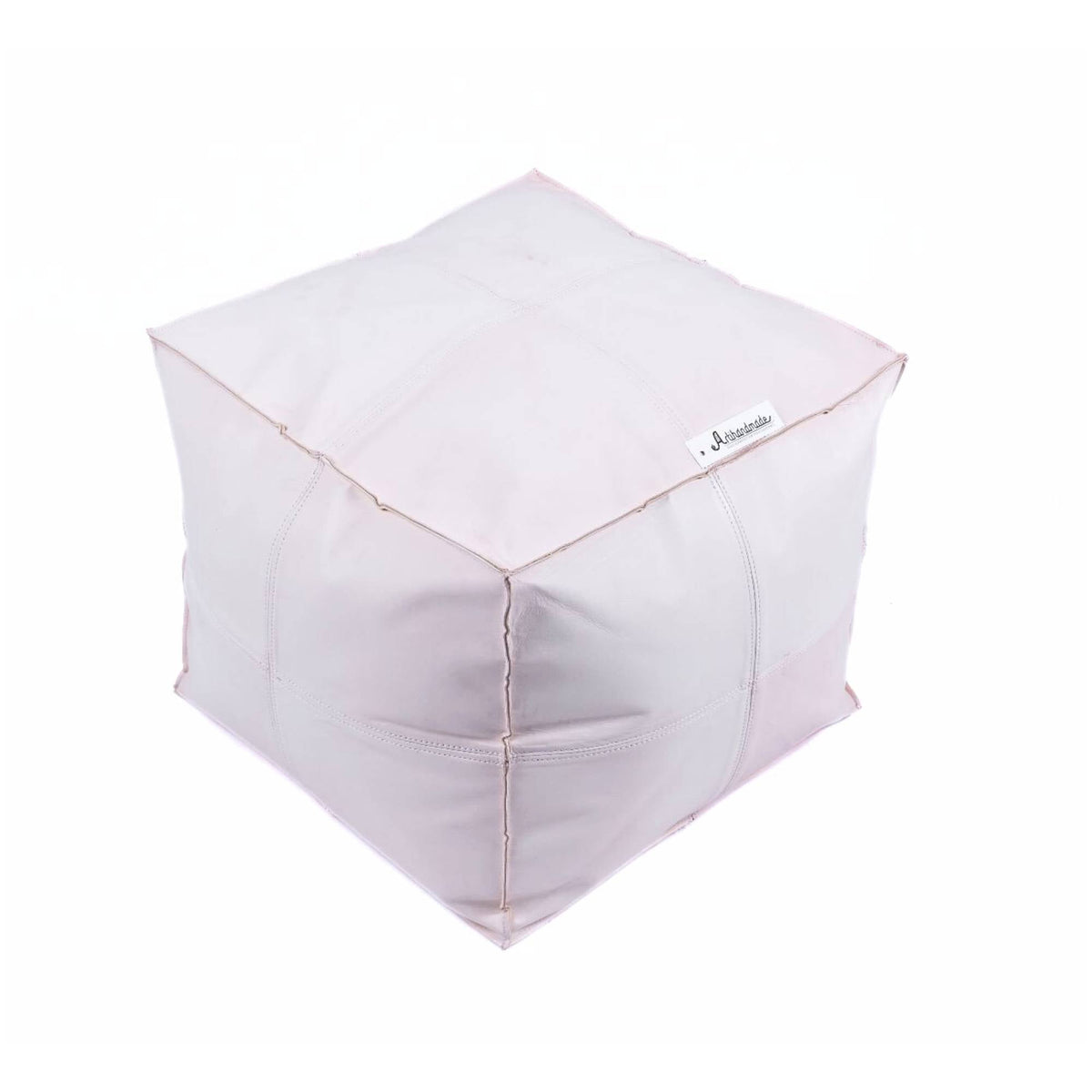 Premium Square Moroccan White Leather Pouf