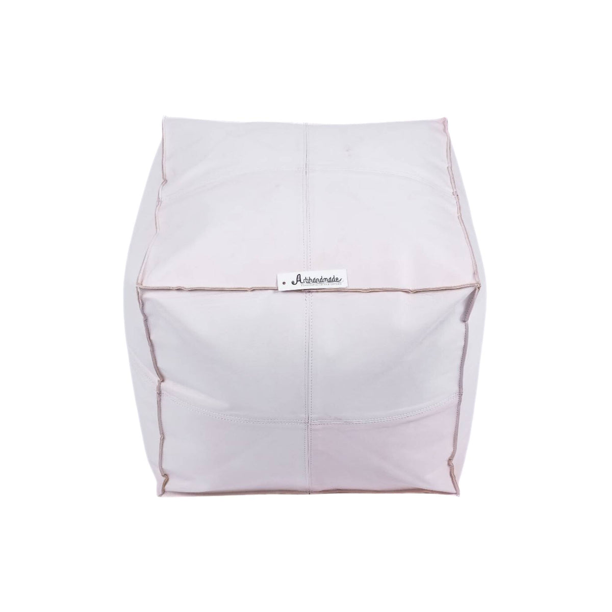 Premium Square Moroccan White Leather Pouf