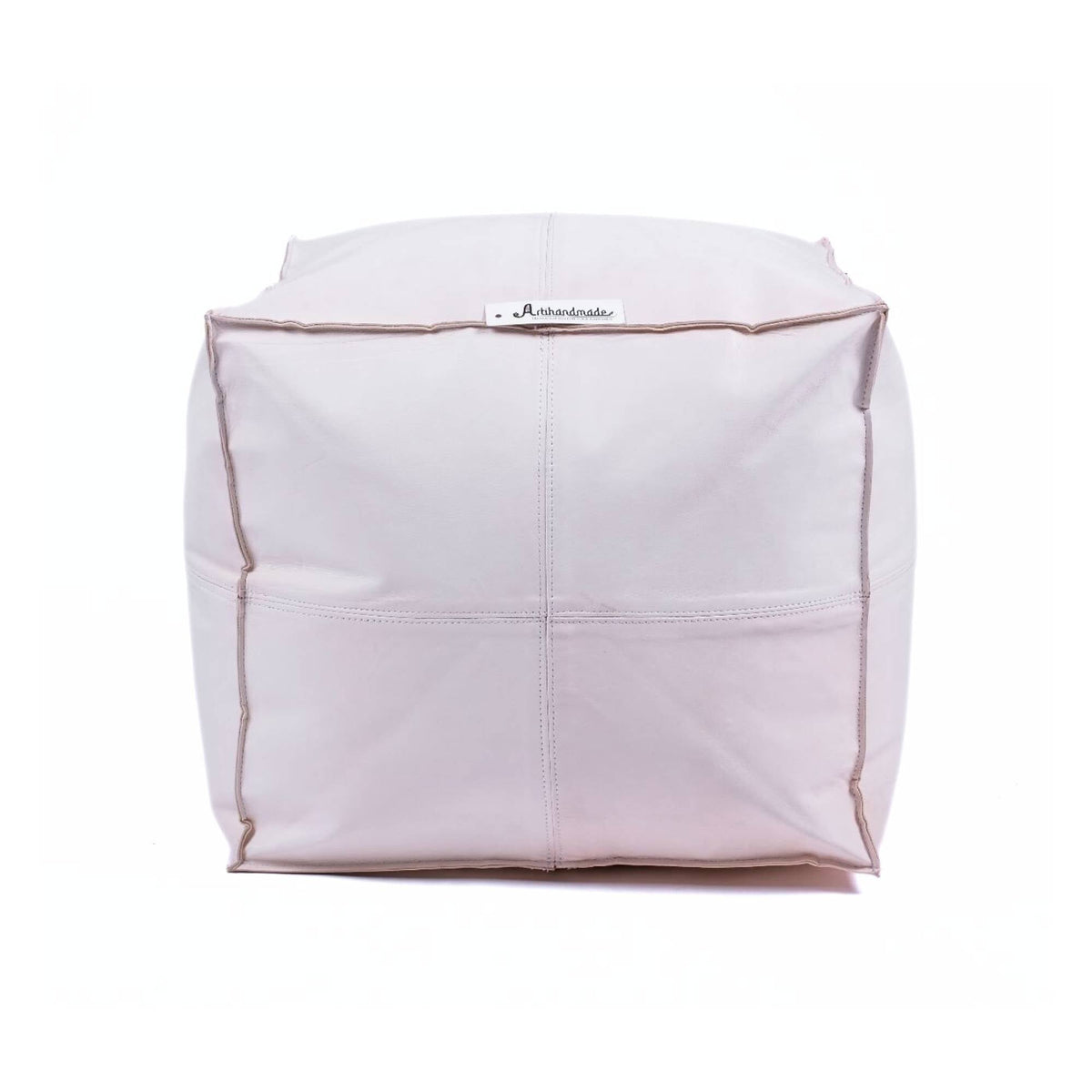 Premium Square Moroccan White Leather Pouf
