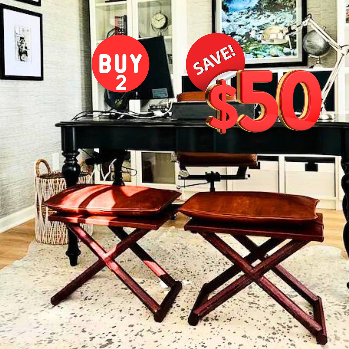 Handcrafted Mid-Century Modern X Stool & Coffee Table, the Versatile 2-in-1 Solution