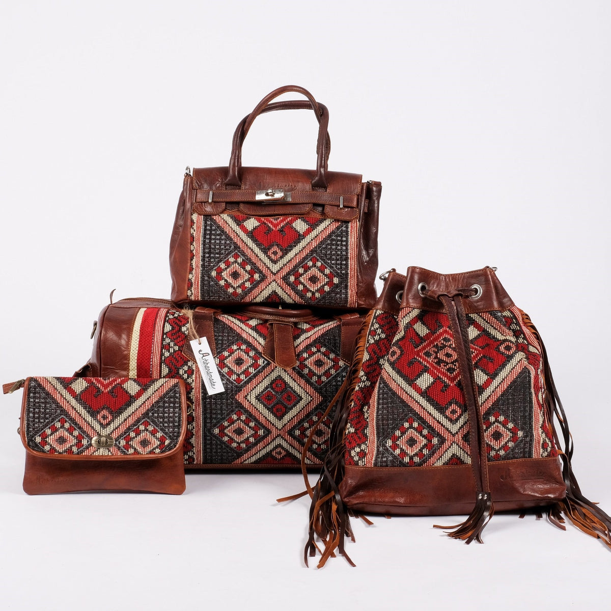 Premium Set of 4 Leather Kilim Bags - Unique and Stylish