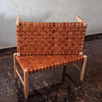 Ragnar woven leather bench Varnished Teak