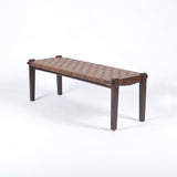 Solveig Woven Leather Bench - Brown Teak Wood With Brown Strap Leather