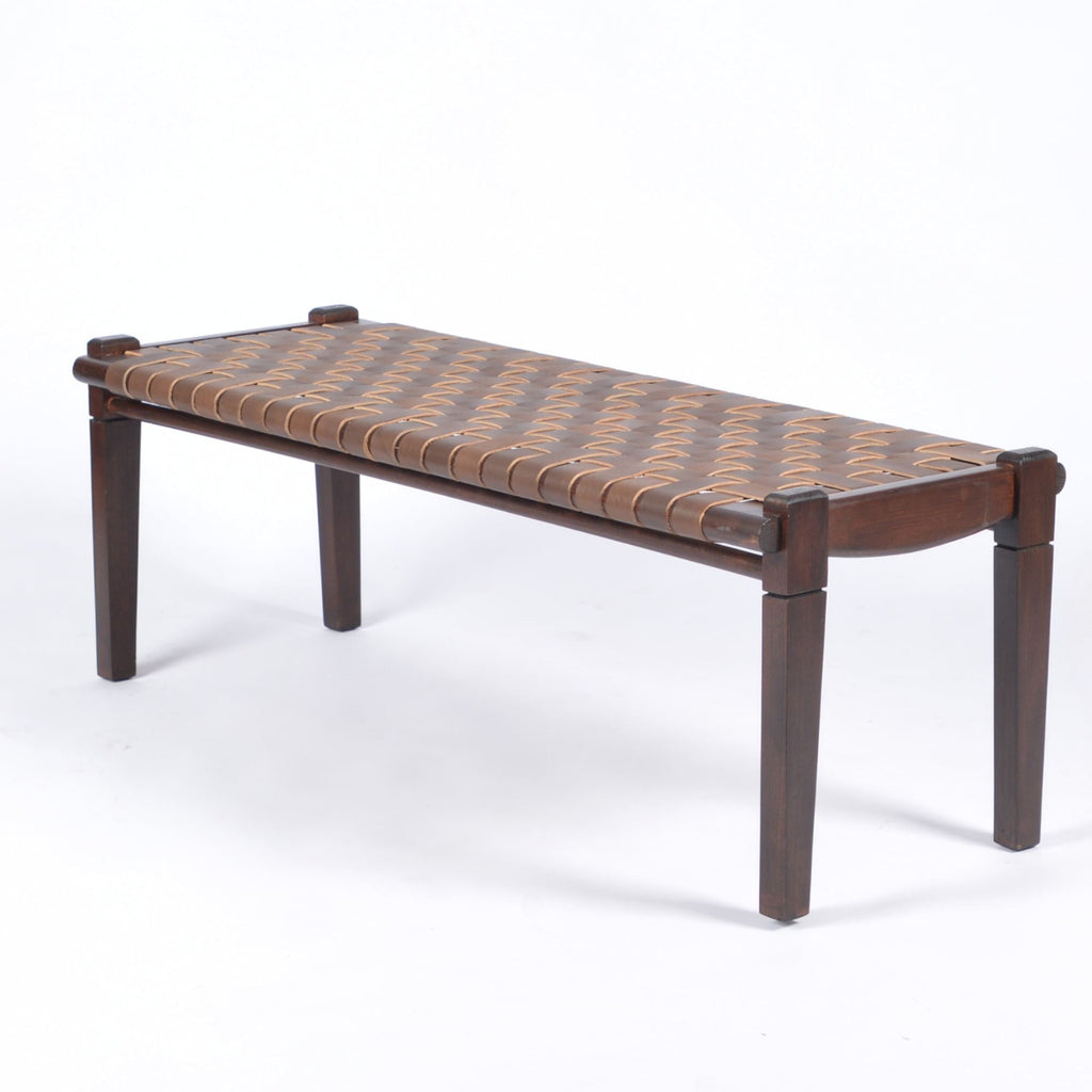woven strap leather bench Brown Solveig