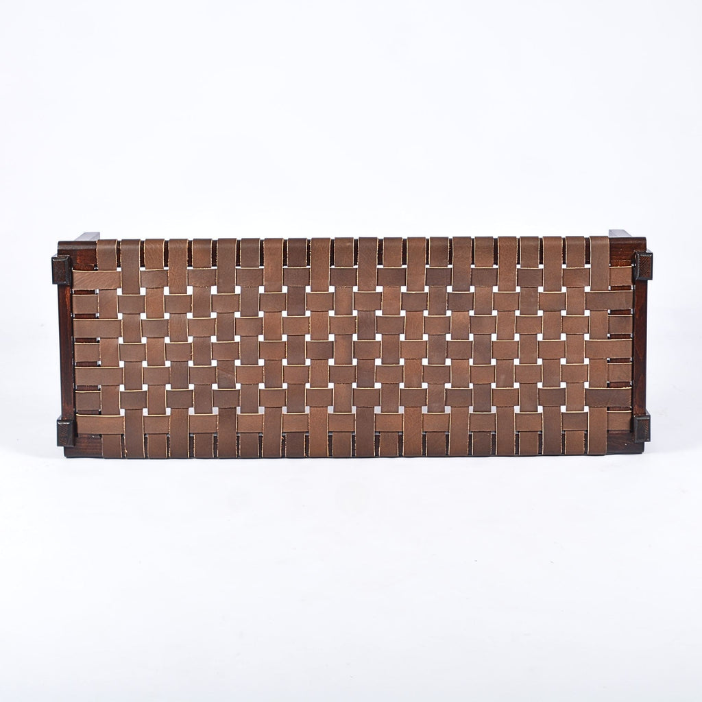 woven strap leather bench Brown Solveig