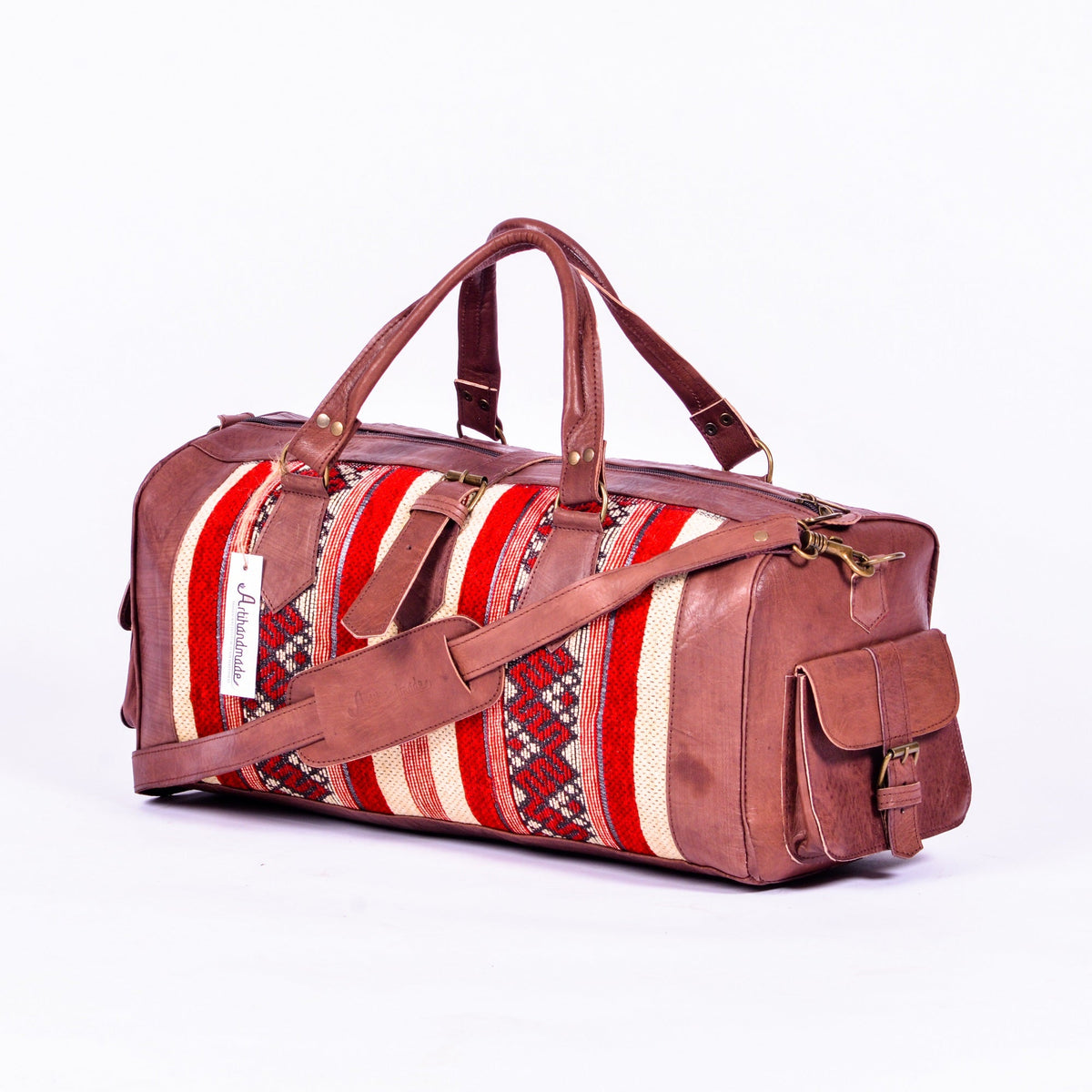 Set of 2 Kilim and Leather Duffel Bags - Large and Medium