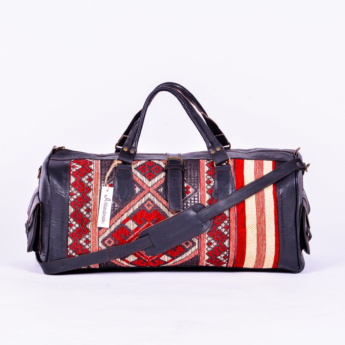 Set of 2 Kilim and Leather Duffel Bags - Large and Medium
