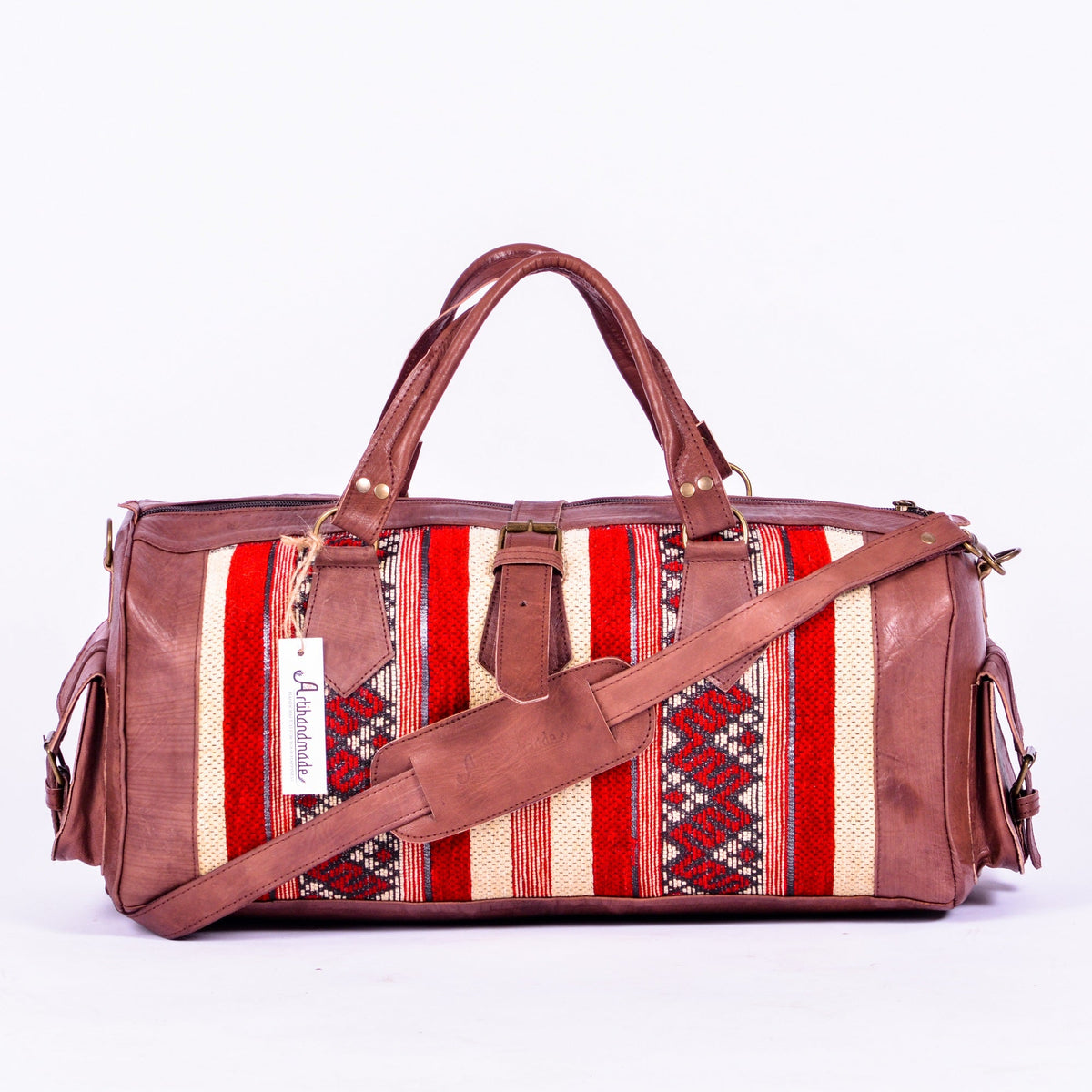 Set of 2 Kilim and Leather Duffel Bags - Large and Medium