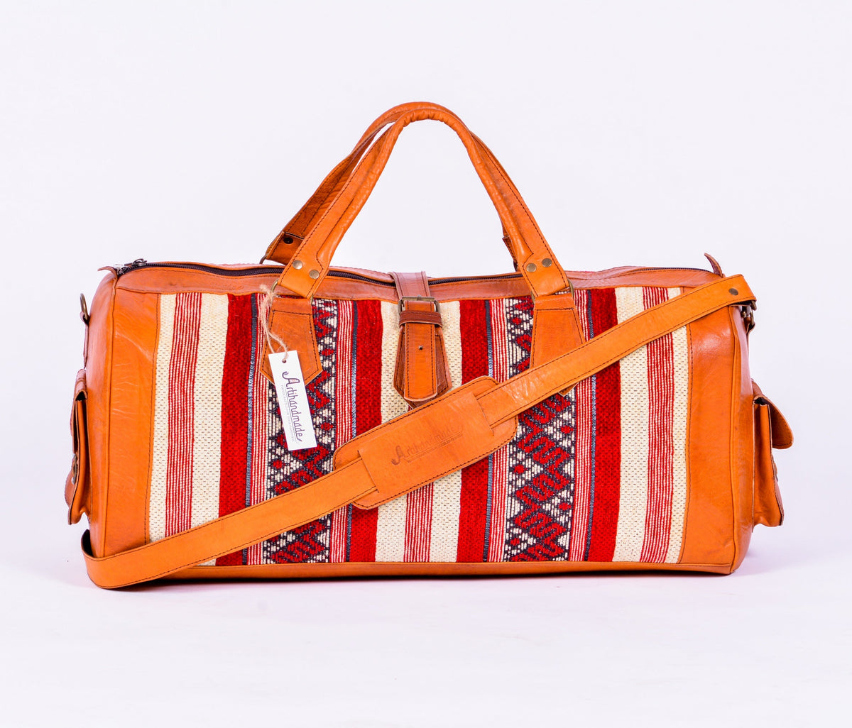Set of 2 Kilim and Leather Duffel Bags - Large and Medium