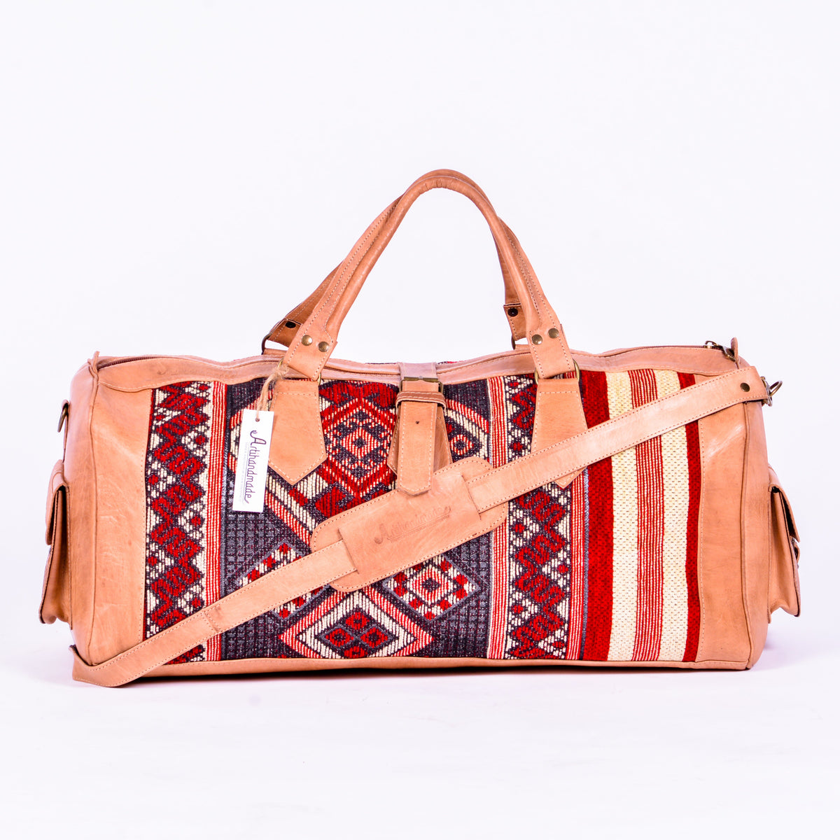 Set of 2 Kilim and Leather Duffel Bags - Large and Medium