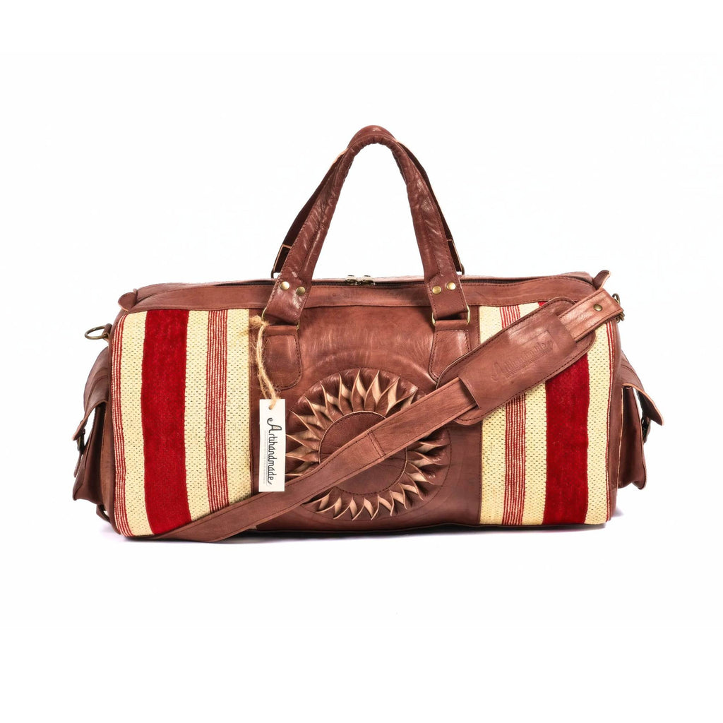 The Sun Duffle Bag, Leather Kilim Travel Bag - Brown And Dark Brown