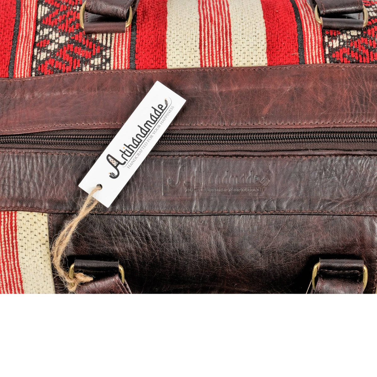 The Sun Duffle Bag, Leather Kilim Travel Bag - Brown And Dark Brown