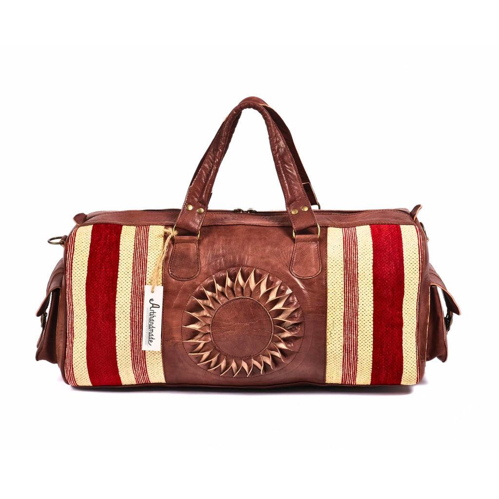 The Sun Duffle Bag, Leather Kilim Travel Bag - Brown And Dark Brown