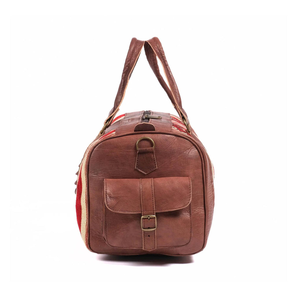The Sun Duffle Bag, Leather Kilim Travel Bag - Brown And Dark Brown