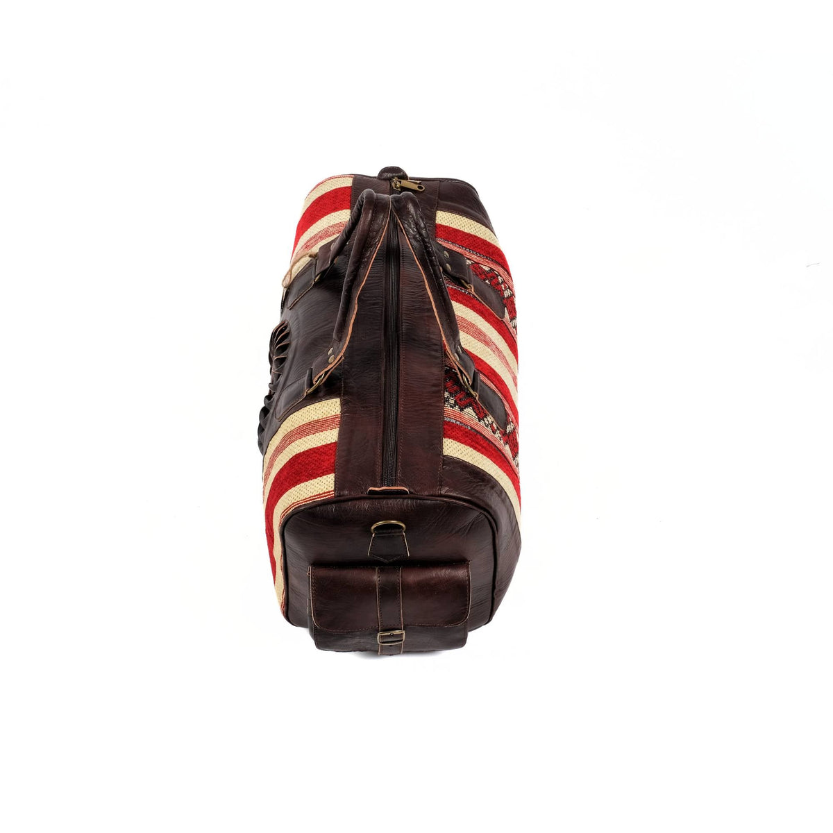 The Sun Duffle Bag, Leather Kilim Travel Bag - Brown And Dark Brown