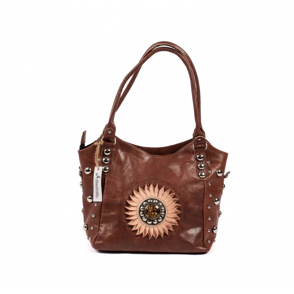 The Sun Leather Tote Bag - Brown, Natural, Cognac