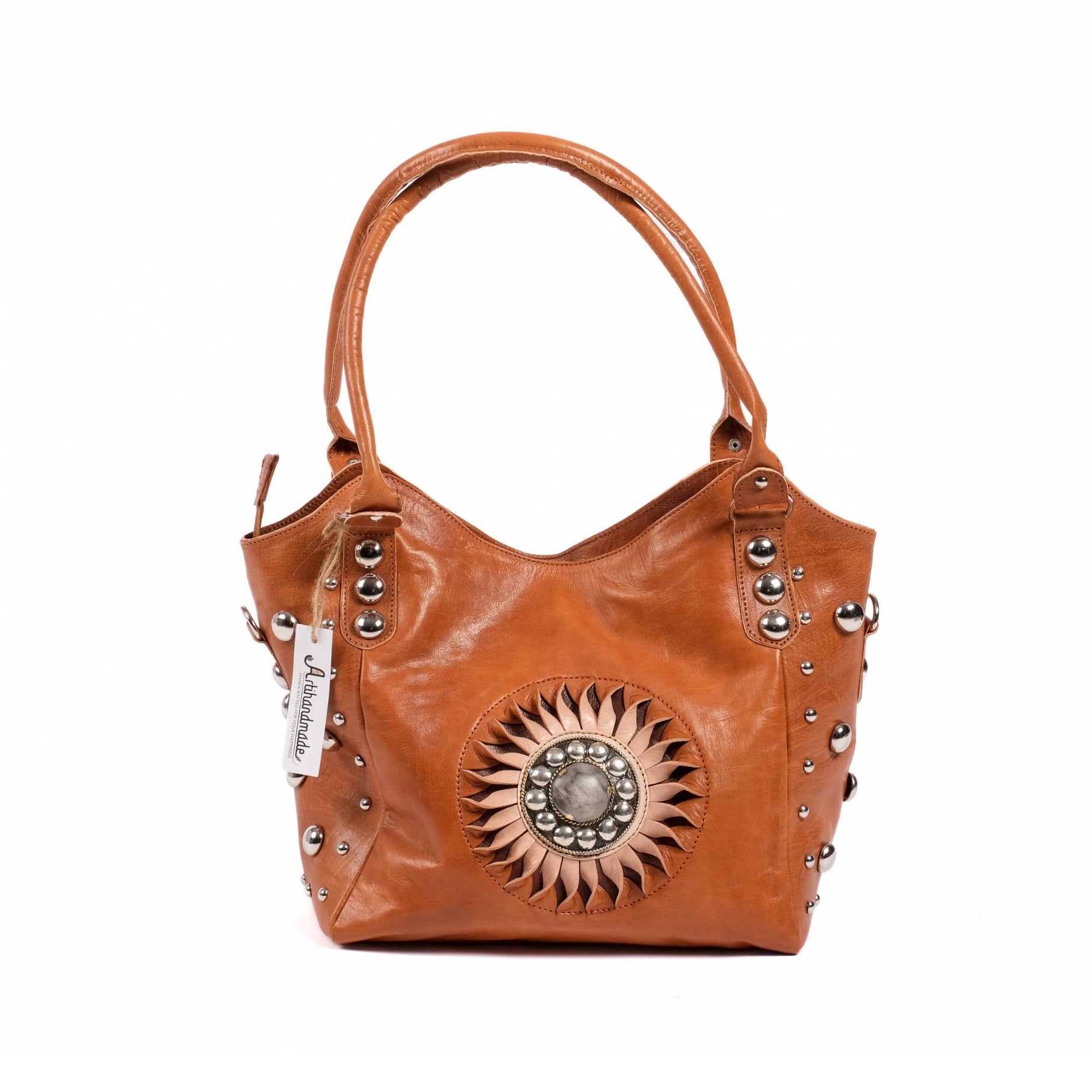 The Sun Leather Tote Bag - Brown , Natural, Cognac