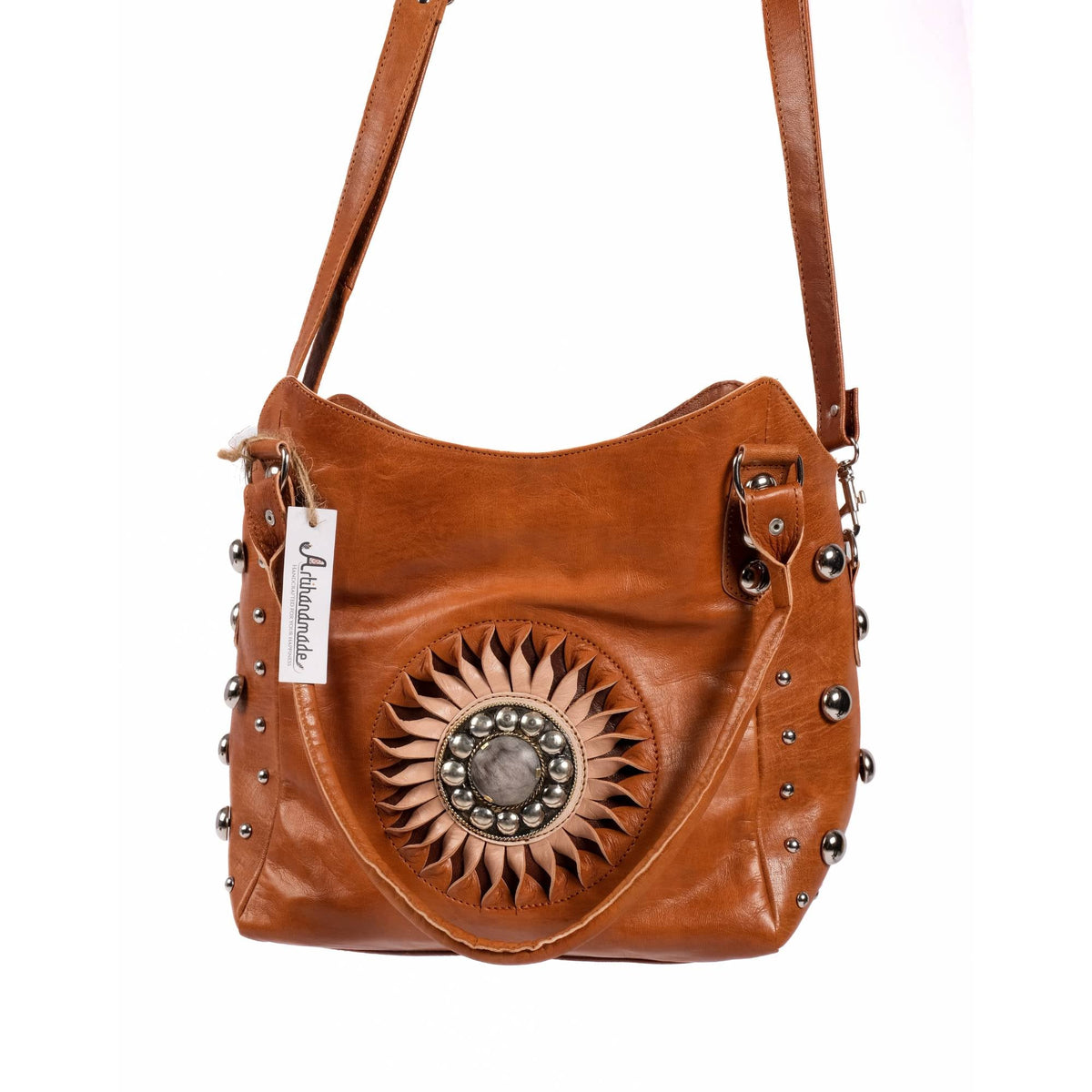 The Sun Leather Tote Bag - Brown, Natural, Cognac