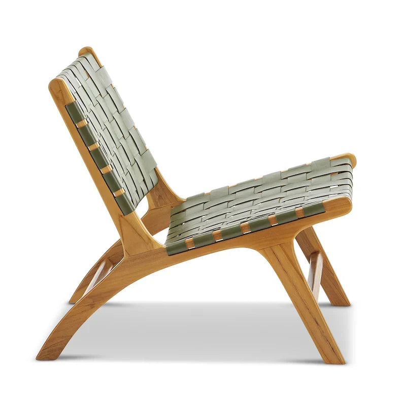 Woven Leather Lounge Chair - Olive Green