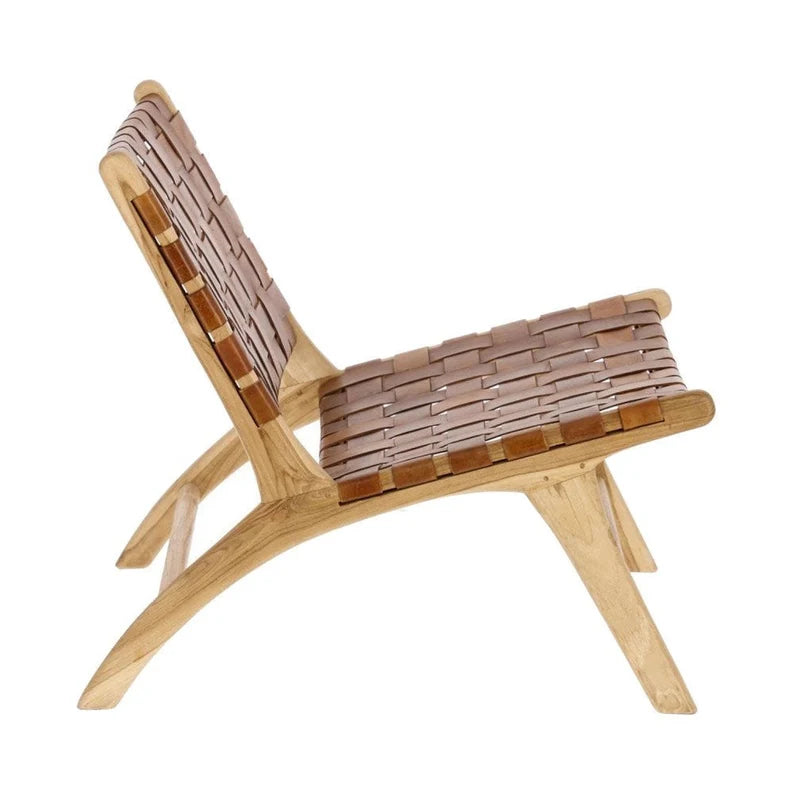 Woven Leather Lounge Chair - Brown