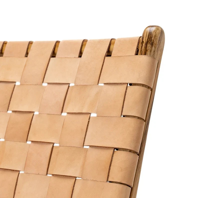 Woven Leather Lounge Chair - Tan