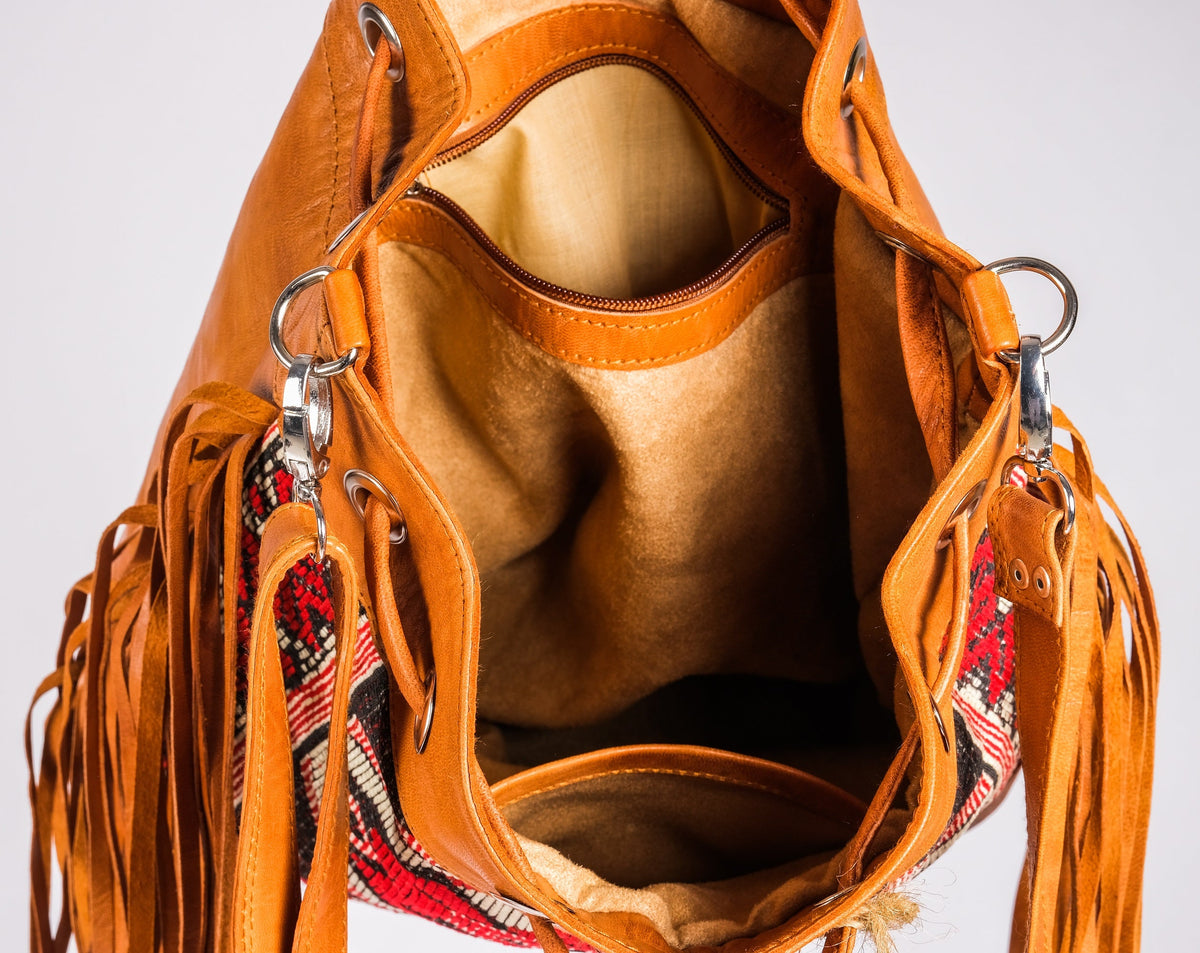Vintage Tote Bag, Leather Fringed Bohemian Shoulder Bag