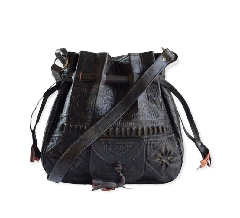 Genuine Leather Tote Bag, Vintage Hippie, Shoulder Bag, Boho Style