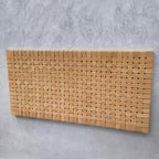 Handcrafted woven strap leather headboard, full view showcasing artisanal design and premium natural leather details.