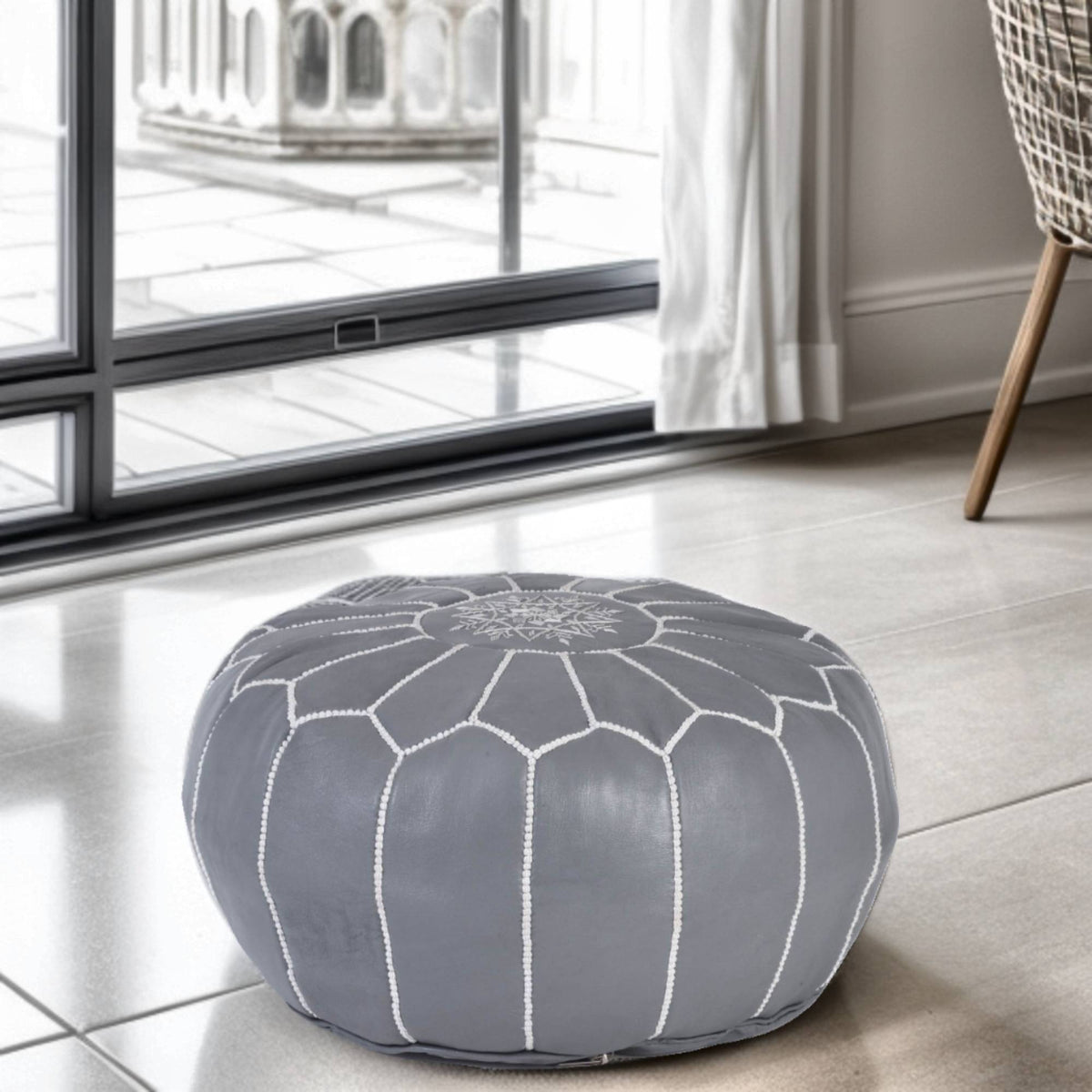 ottoman leather pouf