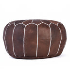 Hand-stitched Embroidery Genuine Leather Ottoman Pouf - Brown