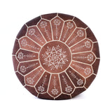 Hand-stitched Embroidery Genuine Leather Ottoman Pouf - Brown New Design