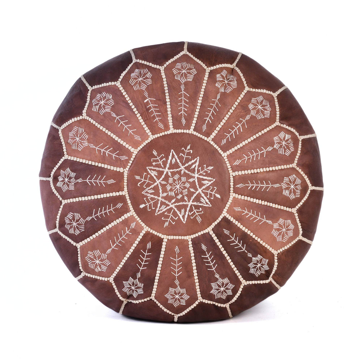 Hand-stitched Embroidery Genuine Leather Ottoman Pouf - Brown New Design