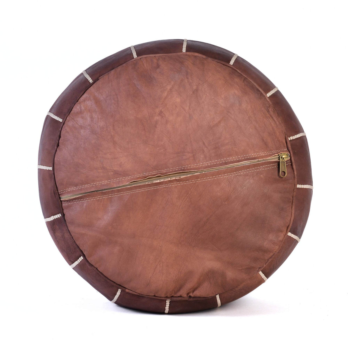 Hand-stitched Embroidery Genuine Leather Ottoman Pouf - Brown New Design