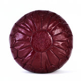 Hand-stitched Embroidery Genuine Leather Ottoman Pouf - Burgundy